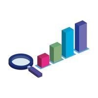 bars statistical graph with magnifying glass isolated icon vector