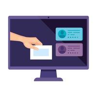 Computadora para votar en línea icono aislado vector