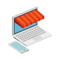 laptop computer with parasol and smartphone vector