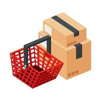 basket shopping with boxes packages isolated icon vector