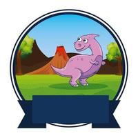 cute dinosaur in the field frame vector