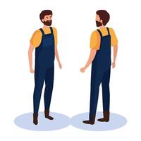 gardener man from front and back side isometric vector design