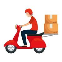 worker of delivery service in motorcycle with boxes vector