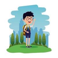 happy student boy with schoolbag in the field vector