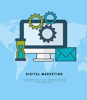 Banner de concepto de tecnología de marketing digital con computadora vector