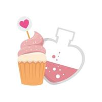fragrance with heart bottle and cupcake vector