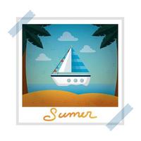 photo snapshot with summer beach and sailboat vector