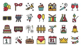 New year party elements filled icon set vector