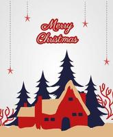 Merry Christmas card with houses and trees vector