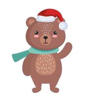 oso de dibujos animados con diseño de vector de sombrero de feliz navidad