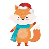 fox cartoon with merry christmas hat vector design