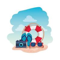 summer flip flops with camera and float vector