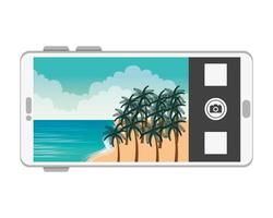 smartphone with summer beach and palms seascape scene vector