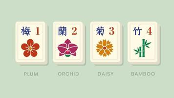 fichas de icono de flor de bonificación de Mahjong vector