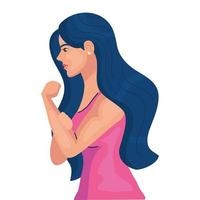 Empoderamiento de las mujeres con dibujos animados de mujeres desde el lado haciendo diseño de vector de signo muscular