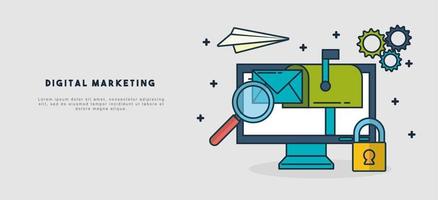 Digital marketing technology concept banner with computer vector