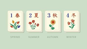 mahjong bonus temporadas azulejos florales vector