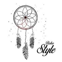 Hand Drawn boho style in decorative circle with feathers. vector