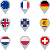 Set of map markers with flags vector