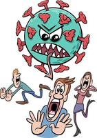 coronavirus and people run away in panic cartoon illustration vector