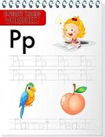 Alphabet tracing worksheet with letter P and p vector