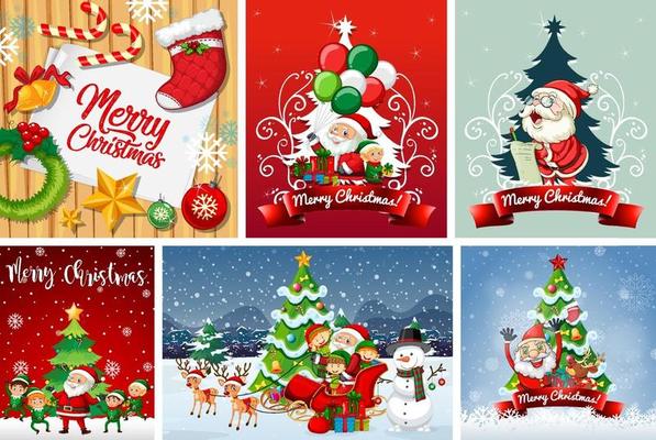 Set of different Christmas postcard or poster