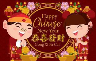 feliz sonrisa niños en año nuevo chino vector