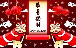 fondo de año nuevo chino con león bailando vector