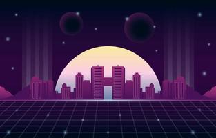 Retro Futurism Background with Modern Cityscape Scenery vector