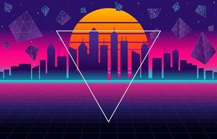 Space Retro Futurism City Background with Modern Elements vector