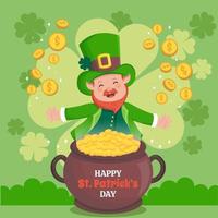 Smiling Leprechaun with a Bowl Full of Gold vector