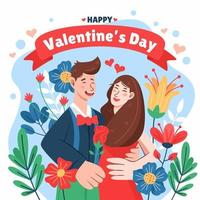 Valentine Couple with Lots of flowers vector