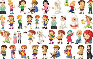 Children doing different activities cartoon character set vector