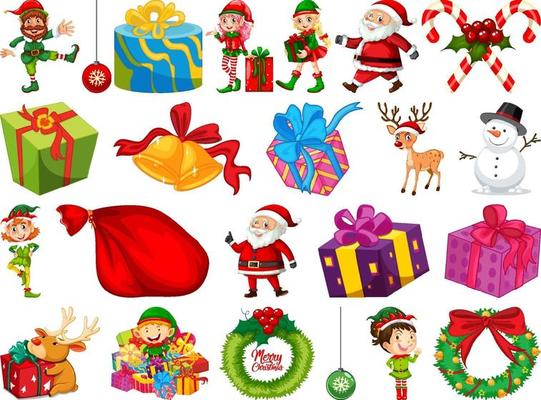 Set of Christmas objects isolated on white background