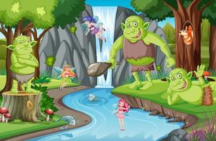 Forest scene with goblin or troll cartoon character vector