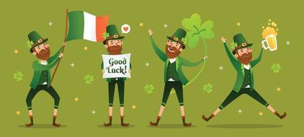 Happy Leprechaun Character with Green Background vector