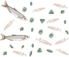 Fish and plankton on white background vector