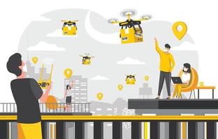 UNTACT Contactless Delivery with Drone Concept vector