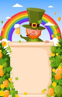 ST. Patrick's with Blank Sign, Balloon and Rainbow Background