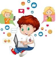 Children with social media elements on white background vector