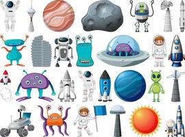 Set of space objects and elements isolated on white background vector