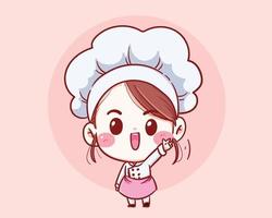 Cute chef girl Smiling cartoon Vector art illustration.
