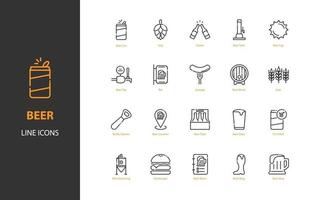 set of beer thin line icons, brewery, drinks, alcohol vector