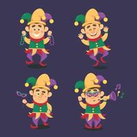 conjunto de personaje de dibujos animados bufón de mardi gras vector