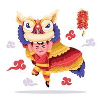 Lion Dance with Happy Smile child vector