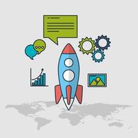 digital marketing technology with rocket launching vector