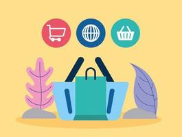 social media marketing with shopping basket vector
