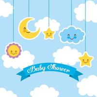 tarjeta de baby shower con lindos iconos colgando vector