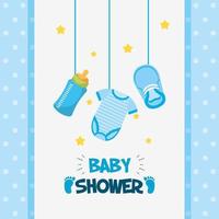 Baby shower card with cute icons hanging vector