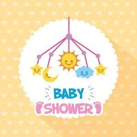 tarjeta de baby shower con lindos iconos colgando vector